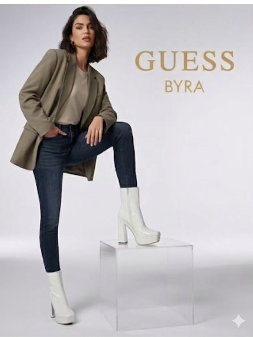 GUESS Byra White Patent Platform Booties Block Heel Size 6.5M NIB